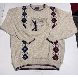 Vintage Cypress Links Men's Long Sleeve Argyle Tan Sweater Golfer Embroidered M